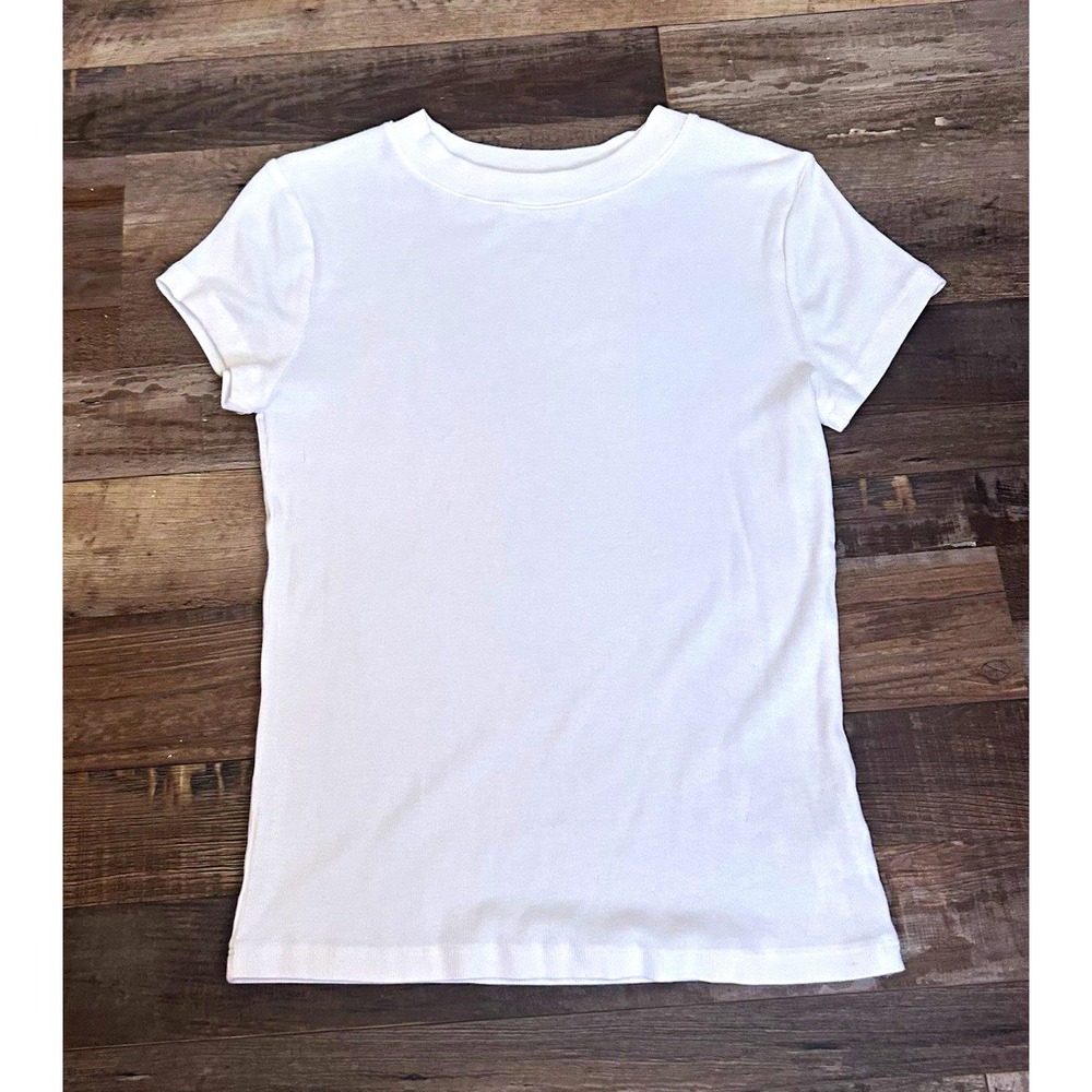 a new day White Ribbed Knit Stretch T-Shirt Crew Neck Short Sleeve Women M